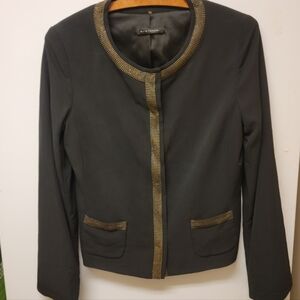 Ellie Tahari Black Silk Blazer with Bronze Rivet Trim
